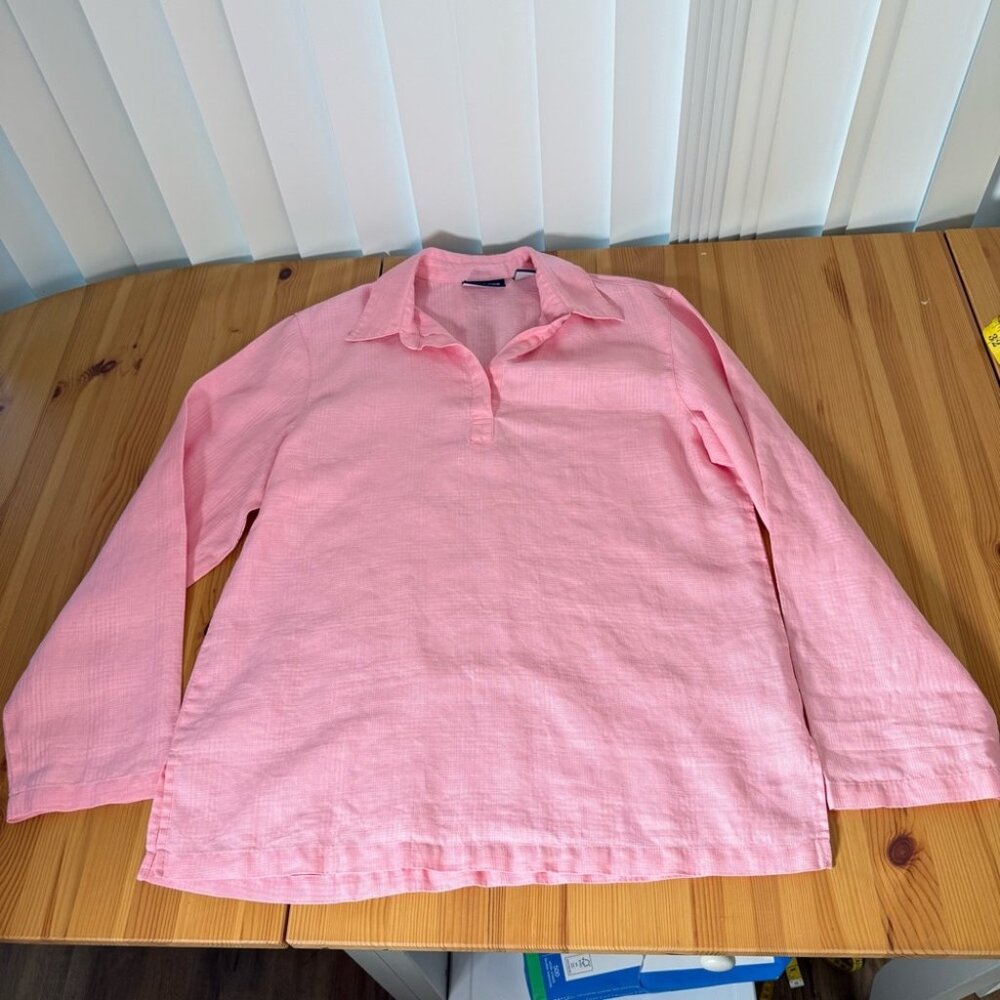 Liz Claiborne Pink 100% Linen textured Flannel Popover Oversized Lagenlook M